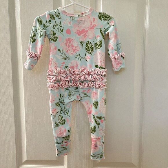 SweetHoney OG Ruffled Dreamer PJ Sleeper Zippy Blue Floral Girls Size 6 Months - Picture 8 of 12